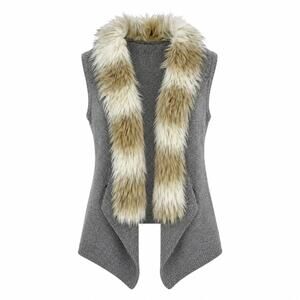 Skies Are Blue Faux Fur Sweater Vest Gray Sleeveless Womens Medium